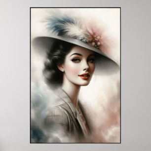 Poised Beauty In 1940s Vintage Style Poster