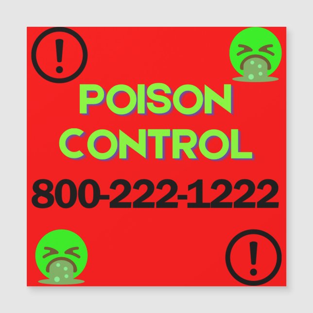 Poison Control Number Fridge Magnetic Card (Front)