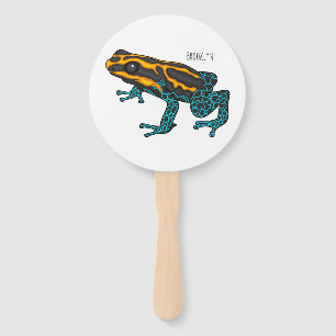 Poison dart frog cartoon illustration  hand fan