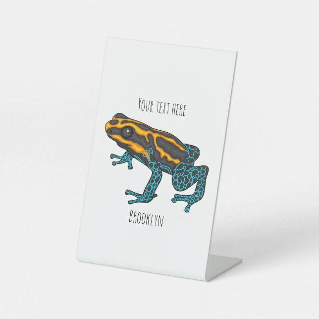 Poison dart frog cartoon illustration  pedestal sign (Front)
