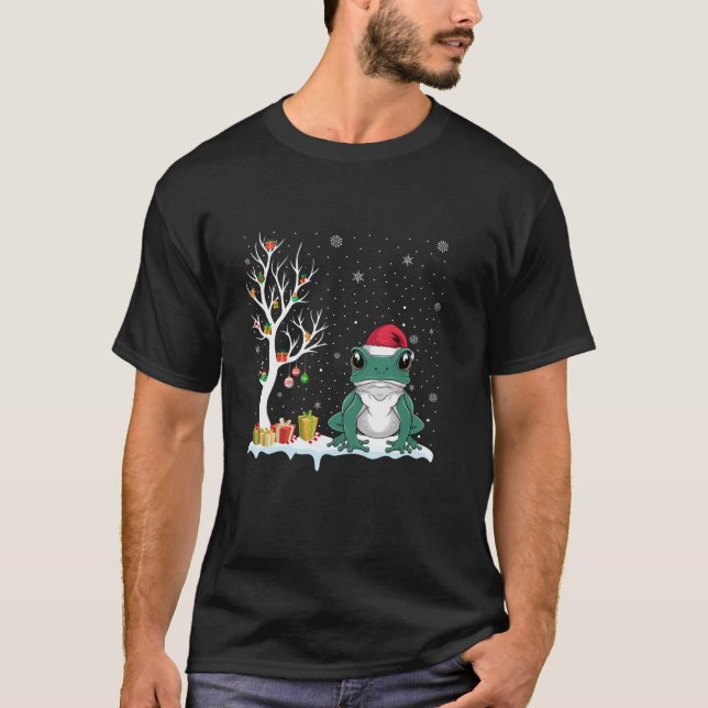 Poison Dart Frog Santa Hat Festive Tree Light Xmas T-Shirt (Front)