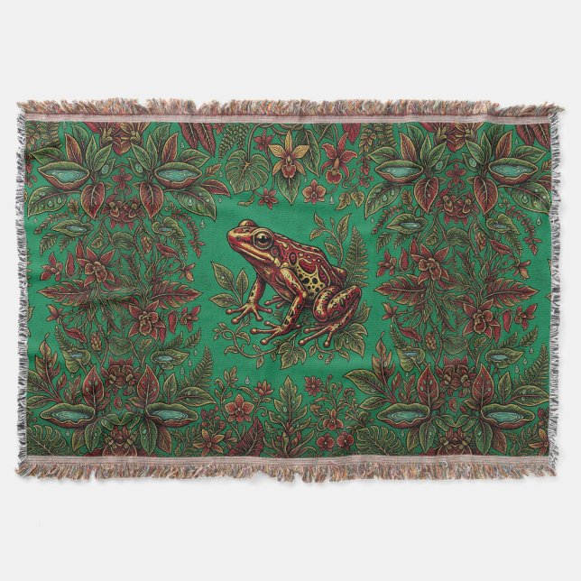 Poison Dart Frog Throw Blanket – Rainforest Leaf (Front)