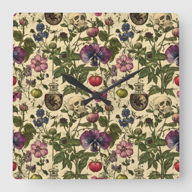 Poison Petals Square Wall Clock (Front)