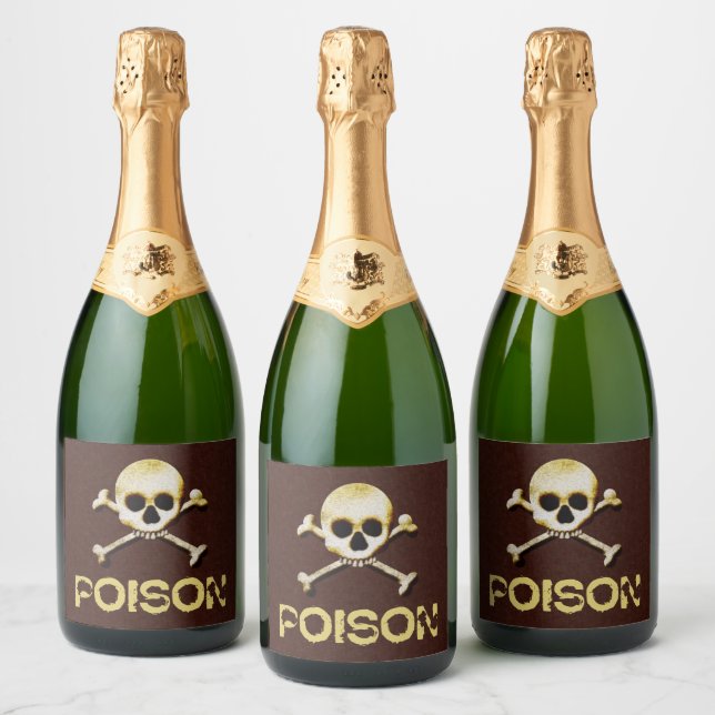 Poison Skull And Crossbones Design Sparkling Wine Label (Bottles)