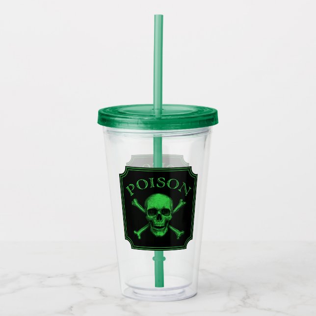 Poison Skull and Crossbones Halloween Design Print Acrylic Tumbler (Front)