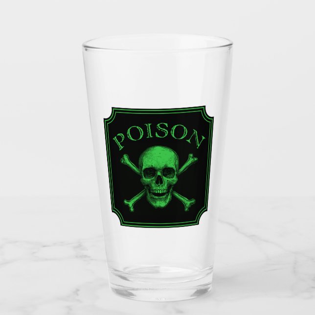Poison Skull and Crossbones Halloween Design Print Glass (Front)