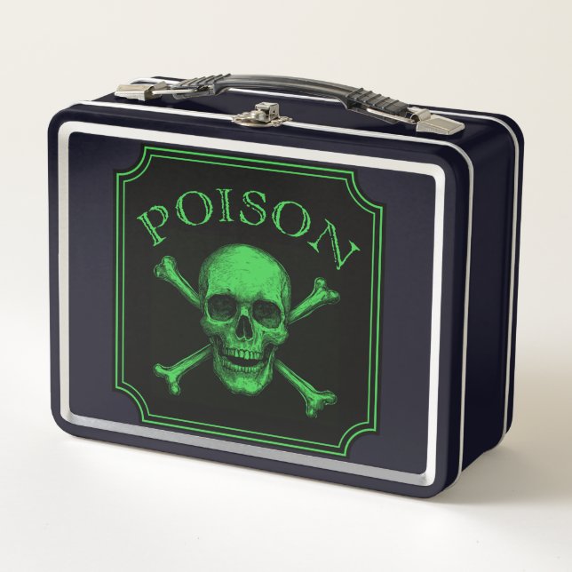 Poison Skull and Crossbones Halloween Design Print Metal Lunch Box (Front)