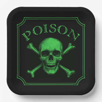 Poison Skull and Crossbones Halloween Design Print Paper Plate