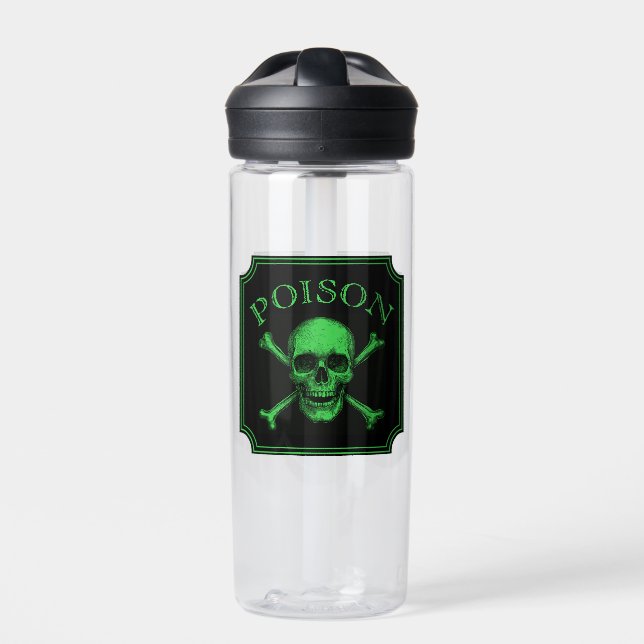 Poison Skull and Crossbones Halloween Design Print Water Bottle (Front)