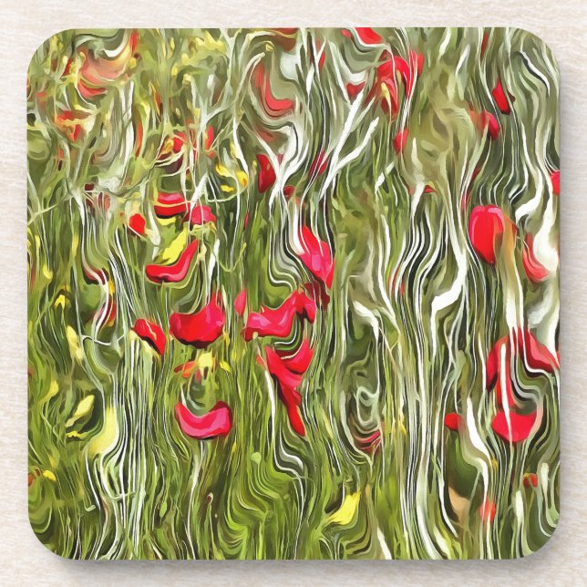 Poisoned Poppies Surrealistic Abstract Art Coaster (Front)