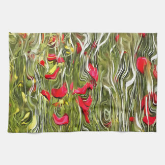 Poisoned Poppies Surrealistic Abstract Art Tea Towel