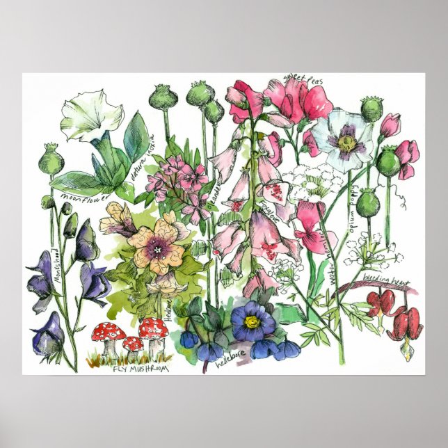 Poisonous Plants Herbs Watercolor Flowers Poster (Front)