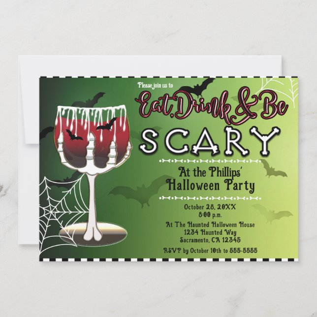 Poisonous Skeleton Bone Bat Drink Halloween Party Invitation (Front)