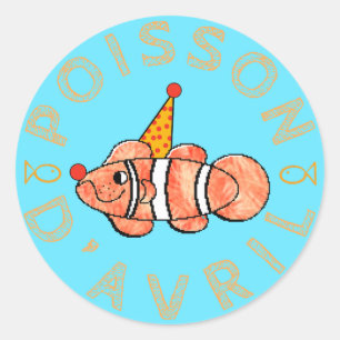 Poisson d’Avril / April Fool’s Fish Classic Round Sticker