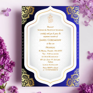 Poite Janeu Upanayanam Hindu Holy Thread Blue Gold Invitation