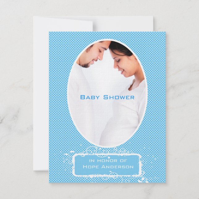Poka Dots Blue Photo Baby Boy Shower Announcement (Front)