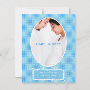 Poka Dots Blue Photo Baby Boy Shower Announcement