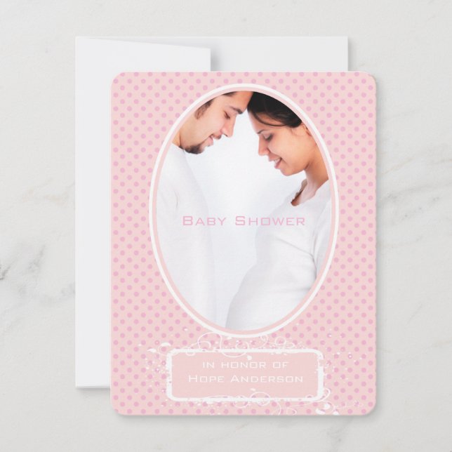 Poka Dots Pink Photo Baby Girl Shower Announcement (Front)