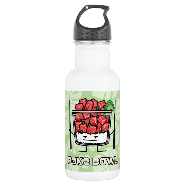Poke bowl Hawaii raw fish salad chopsticks aku 532 Ml Water Bottle (Front)