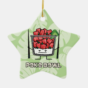 Poke bowl Hawaii raw fish salad chopsticks aku Ceramic Tree Decoration