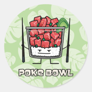 Poke bowl Hawaii raw fish salad chopsticks aku Classic Round Sticker