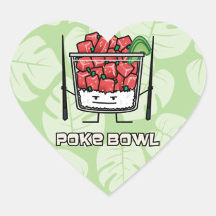 Poke bowl Hawaii raw fish salad chopsticks aku Heart Sticker