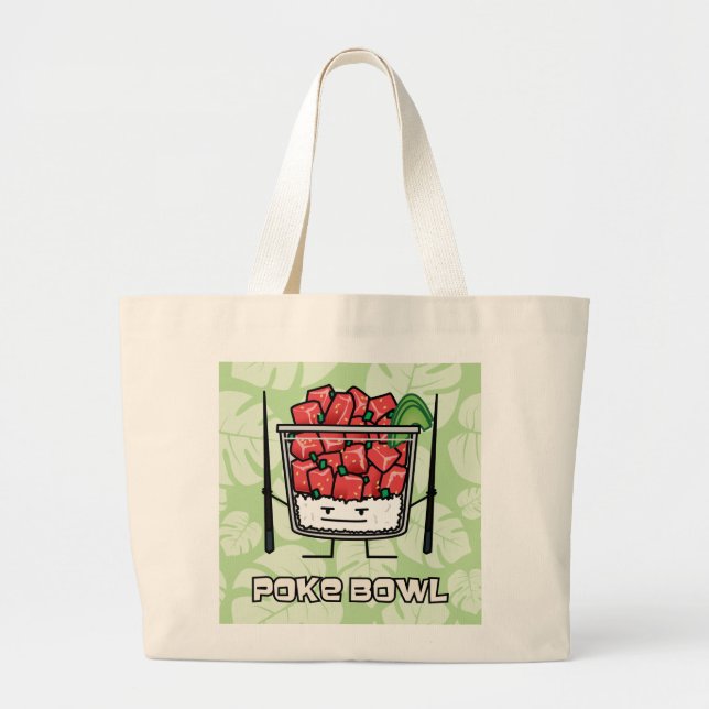 Poke bowl Hawaii raw fish salad chopsticks aku Large Tote Bag (Front)