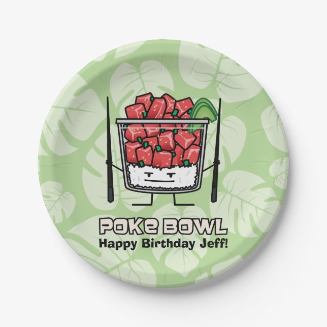 Poke bowl Hawaii raw fish salad chopsticks aku Paper Plate (Front)