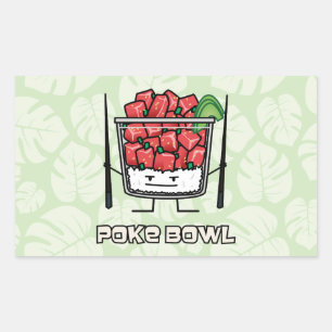 Poke bowl Hawaii raw fish salad chopsticks aku Rectangular Sticker