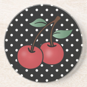 POKE DOT ROCKABILLY CHERRIES SANDSTONE COASTER