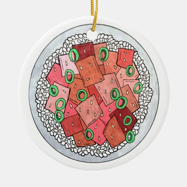 Poké Hawaiian Food Raw Fish Ahi Tuna Poke Bowl Ceramic Tree Decoration (Front)