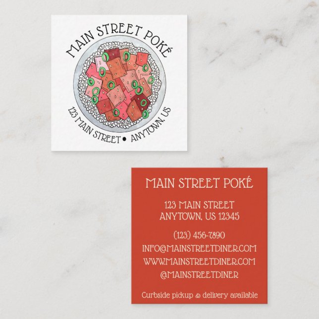 Poké Hawaiian Food Raw Fish Ahi Tuna Poke Bowl Square Business Card (Front/Back)