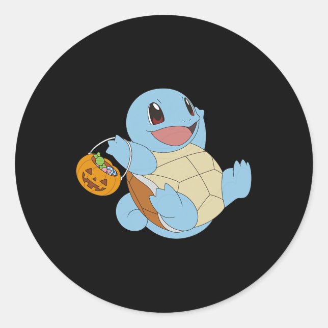 Pokémon Halloween Squirtle With His Trick Or Treat Classic Round Sticker (Front)