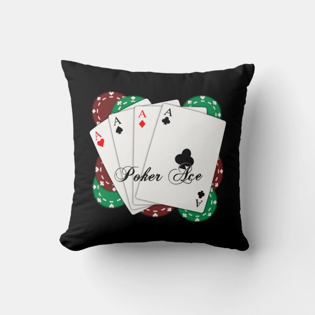Poker Ace Playing Cards Throw Pillow (Front)