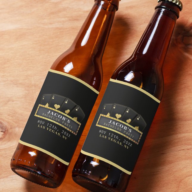 Poker Aces Black & Gold Bachelor Party Beer Bottle Label (Poker Aces Black & Gold Bachelor Party Beer Bottle Label
)