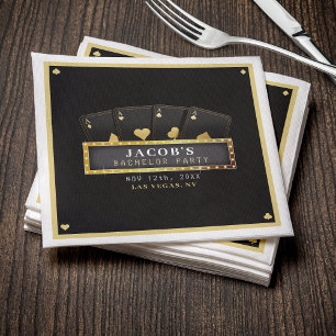 Poker Aces Black & Gold Bachelor Party Napkin