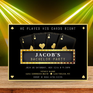 Poker Aces Gold & Black Bachelor Party Invitation