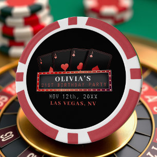 Poker Aces Red & Black 21st Birthday Party Chips