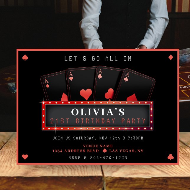 Poker Aces Red & Black 21st Birthday Party Invitation (Poker Aces Red & Black 21s Birthday Party Invitation
)