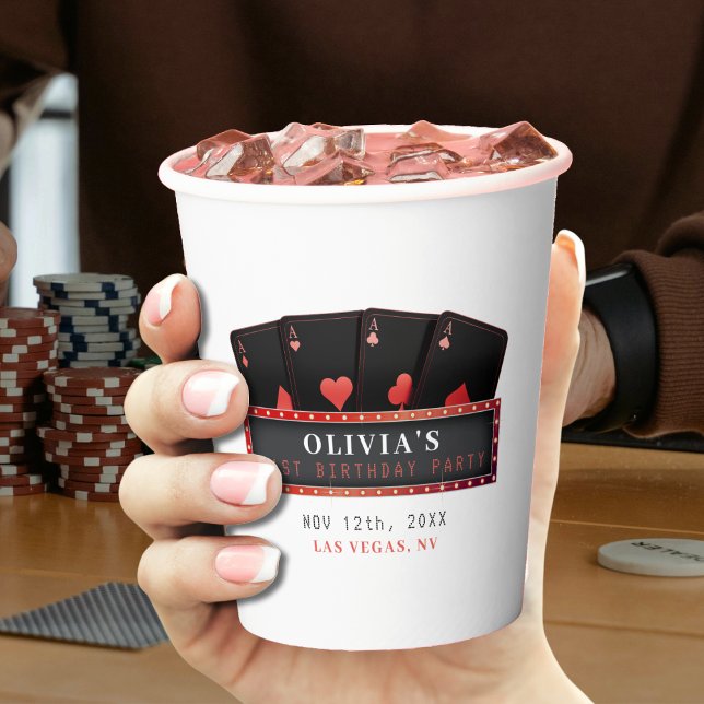 Poker Aces Red & Black 21st Birthday Party White Paper Cups (Poker Aces Red & Black 21st Birthday Party Paper Cups
)