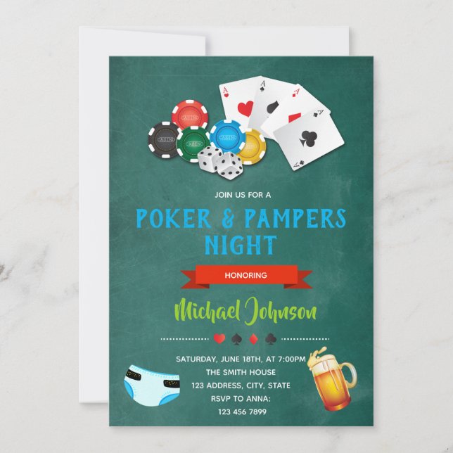 Poker and diaper party invitation (Front)