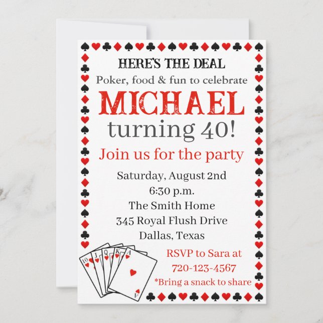 Poker Birthday Invitation, Adult Invitation (Front)