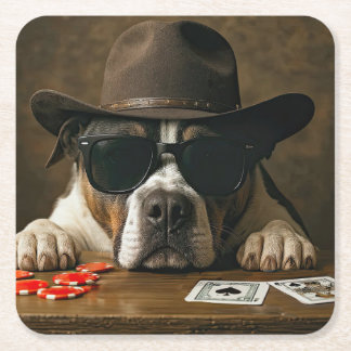 Poker Blackjack Western Pitbull Cute Square Paper Coaster