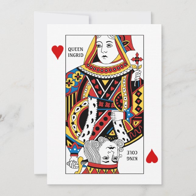 Poker Card Queen n King of Hearts Wedding (Front)