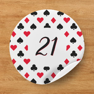 Poker Card Suit Pattern 21st Birthday Classic Round Sticker