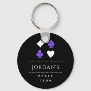 Poker Card Suit Symbols Black White Purple & Name Key Ring