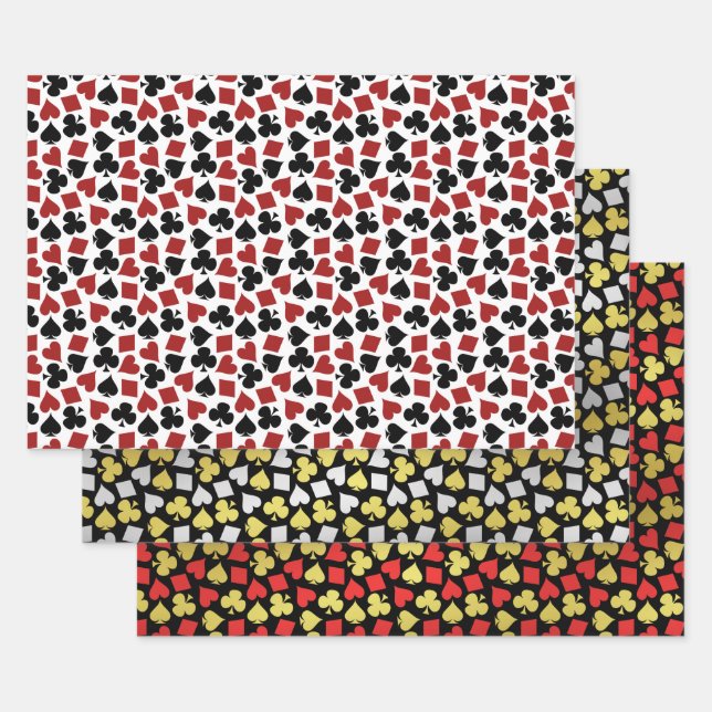 Poker Card Suits Las Vegas Casino Gambler Patterns Wrapping Paper Sheet (Set)