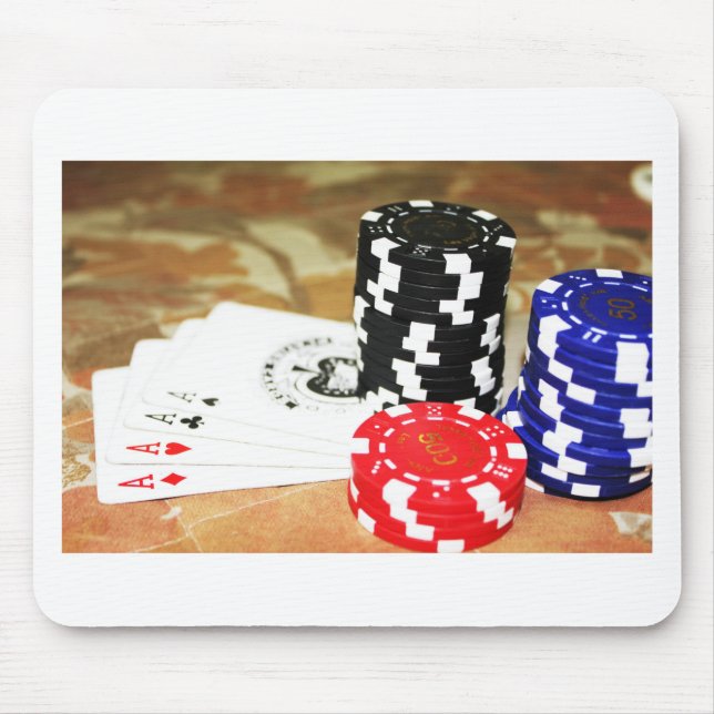 Poker Cards Aces Chips Gambling Casino Win Game Mouse Mat (Front)