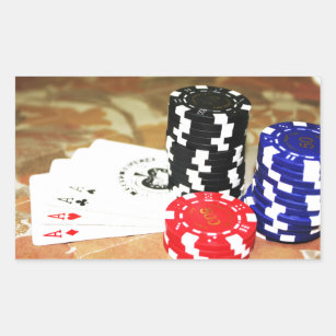 Poker Cards Aces Chips Gambling Casino Win Game Rectangular Sticker