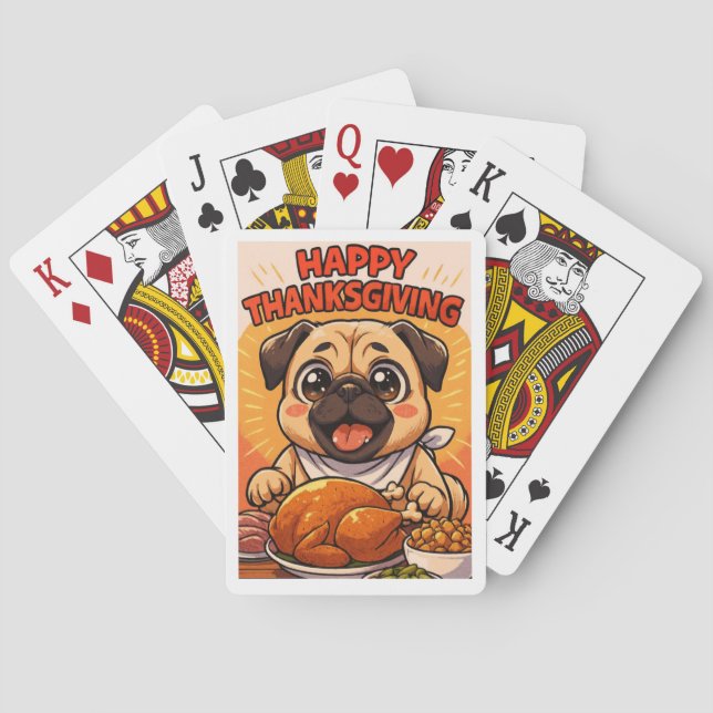 Poker Cards: Happy Thanksgiving Pug Playing Cards (Back)